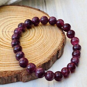 Handcrafted Garnet Stone Bead Bracelet w/ Elastic Stretch – One Size Fits Most